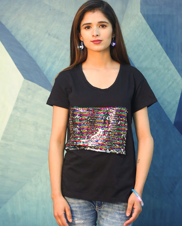 Flippy sequin name T shirt . Buy LED Ladies dress girls dress